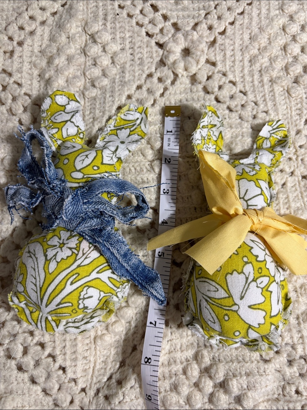 Handmade Yellow Floral Bunnies vintage fabric - Set of 2 bundle